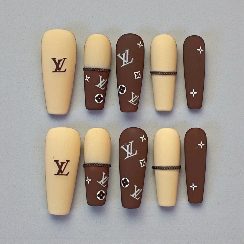 Custom Handmade Reusable LV Designer Press On Nails